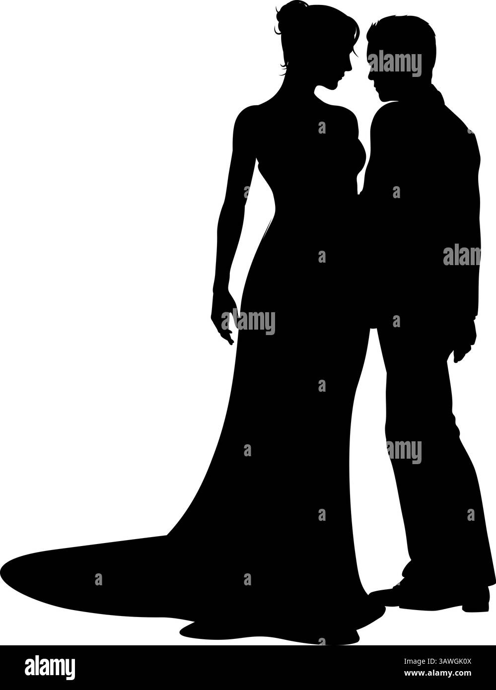 Bride And Groom Couple Wedding Dress Silhouettes Stock Vector Image ...