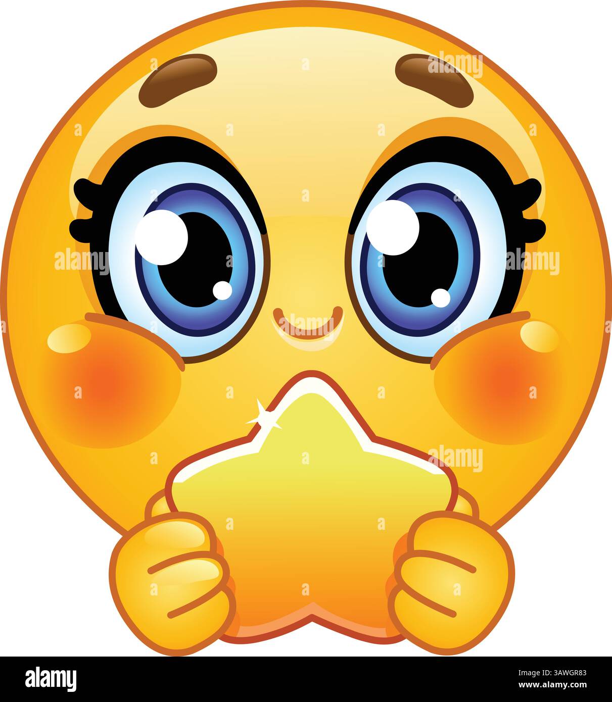 Cute emoji emoticon holding a glowing yellow star Stock Vector Image ...