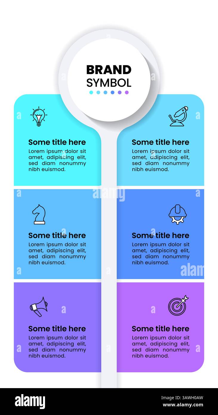 Infographic template with icons and 6 options or steps. Vertical line ...
