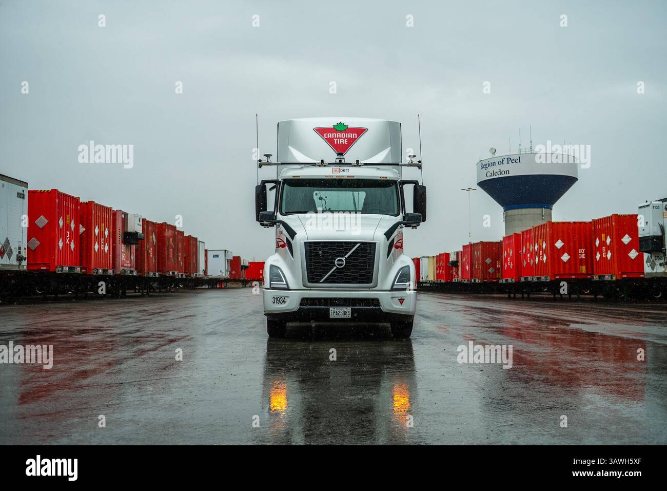 Toronto, Canada. 18th Apr, 2025. A Canadian Tire rig equipped with ...