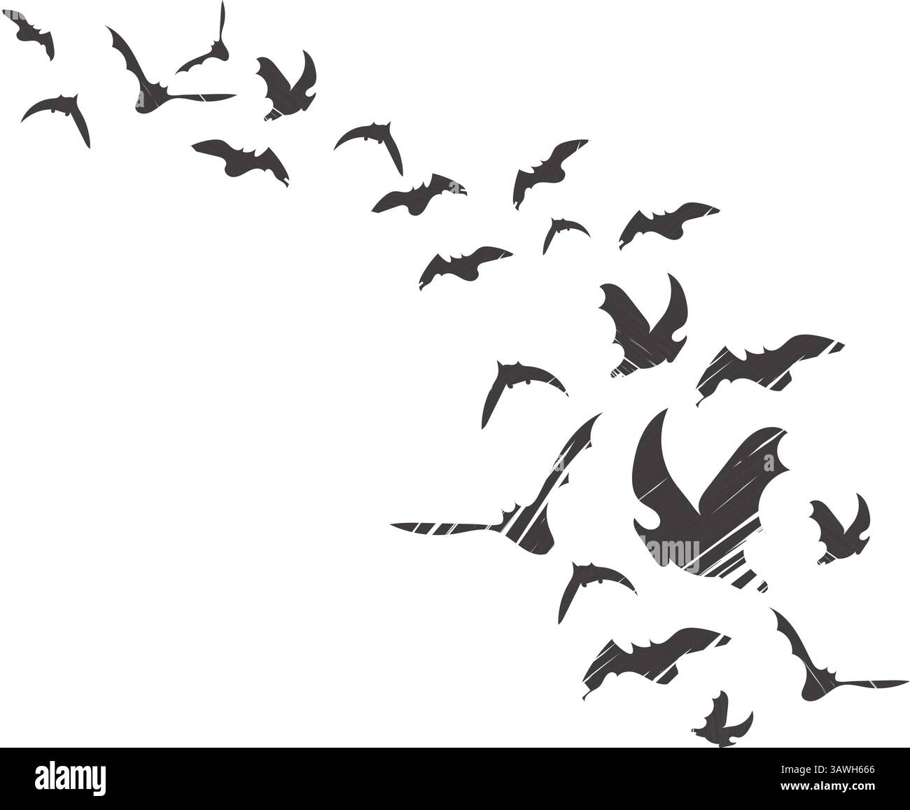 Set of hand drawn bats flying illustrated in pencil style vector ...