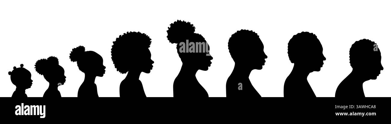 The life cycle of a black woman. Head silhouettes vector illustration ...