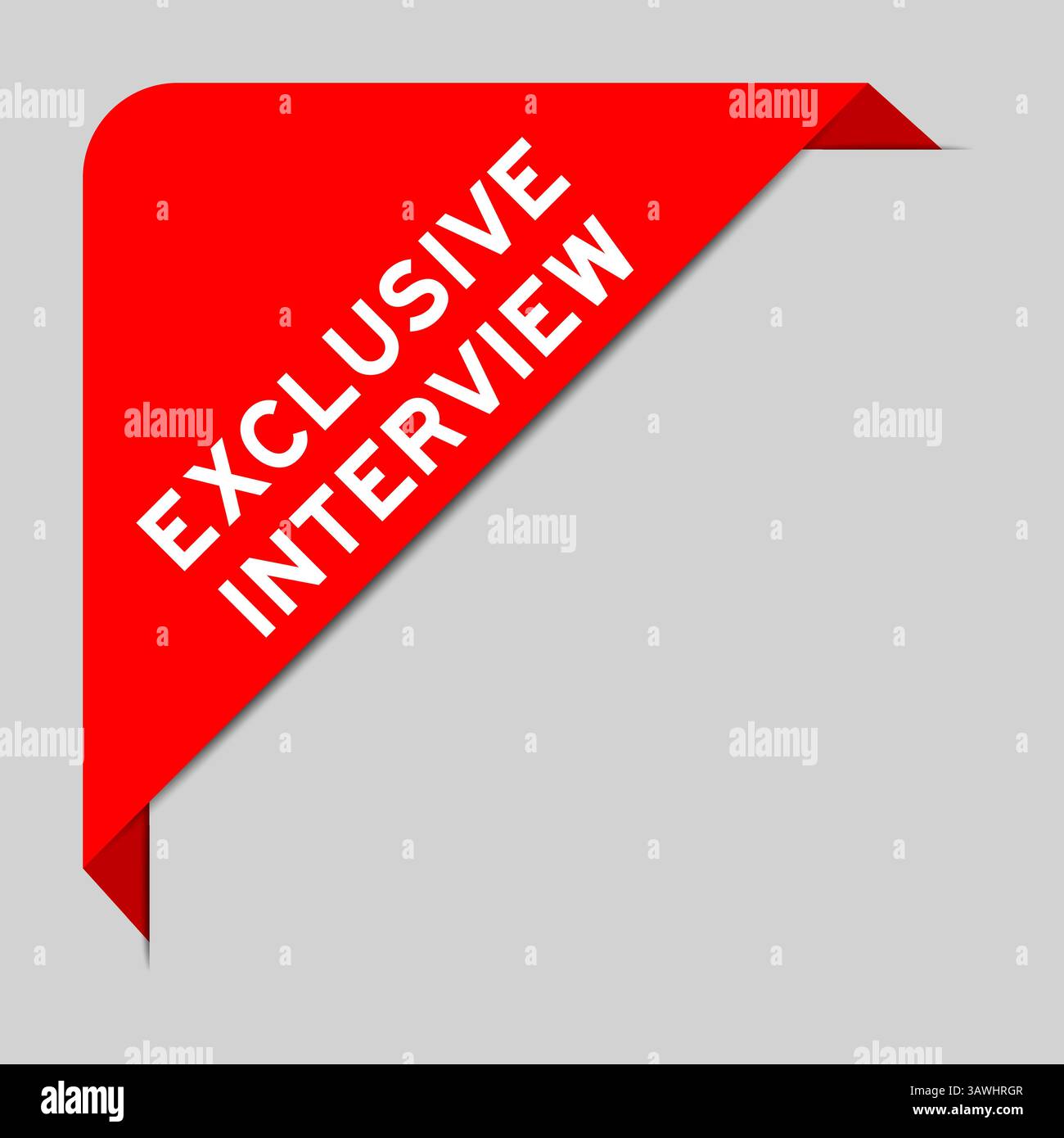 Red color of corner label banner with word exclusive interview on gray ...