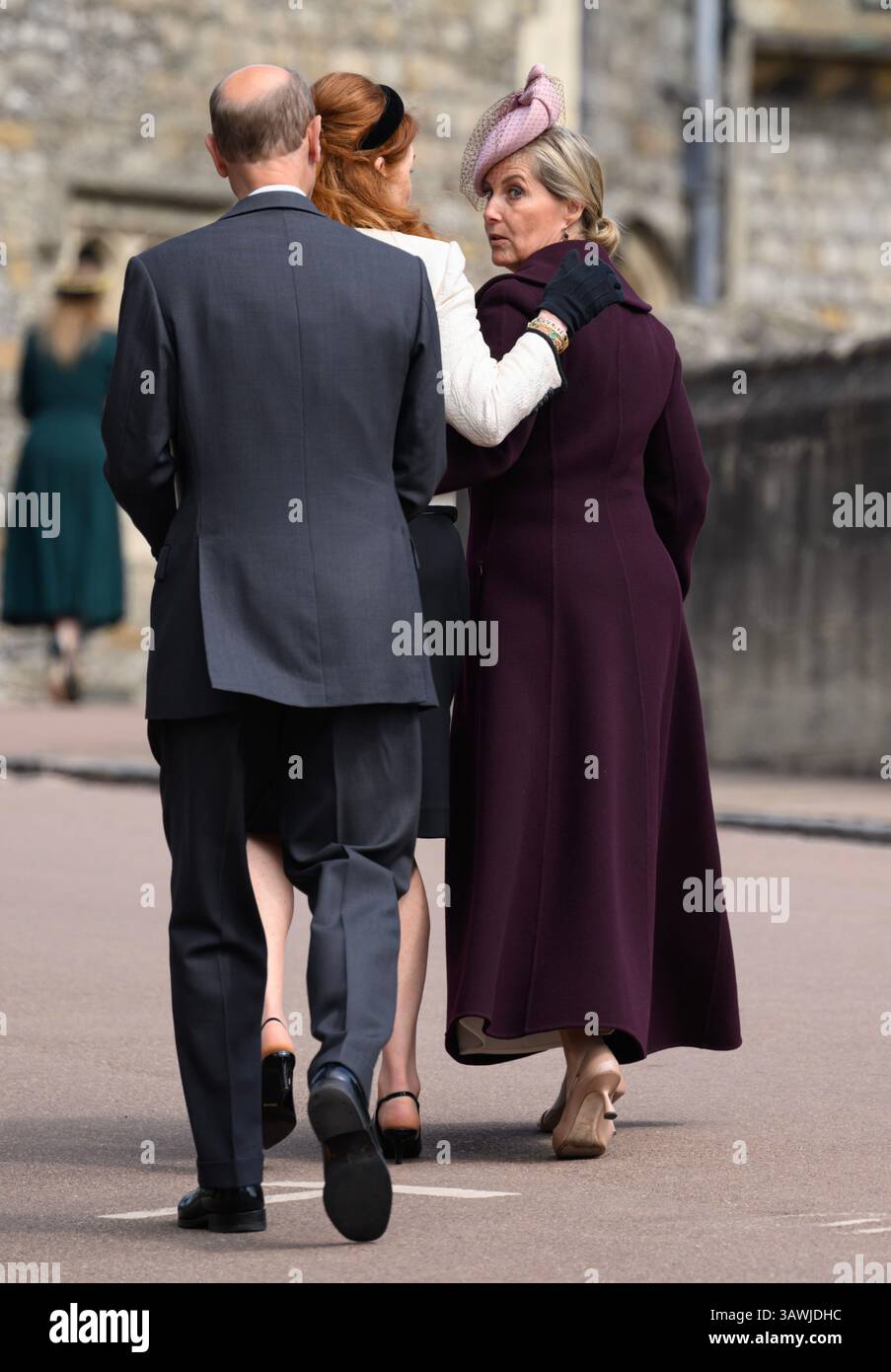 London, UK. April 20th, 2025. Sarah Ferguson, Duchess of York and Sophie, Duchess of York attending the Easter Mattins Service at St GeorgeÕs Chapel at Windsor Castle on Easter Sunday. Credit: Doug Peters/EMPICS/Alamy Live News Stock Photo