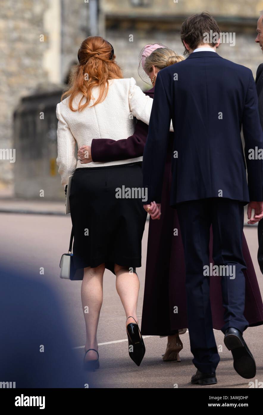London, UK. April 20th, 2025. Sarah Ferguson, Duchess of York and Sophie, Duchess of York attending the Easter Mattins Service at St GeorgeÕs Chapel at Windsor Castle on Easter Sunday. Credit: Doug Peters/EMPICS/Alamy Live News Stock Photo