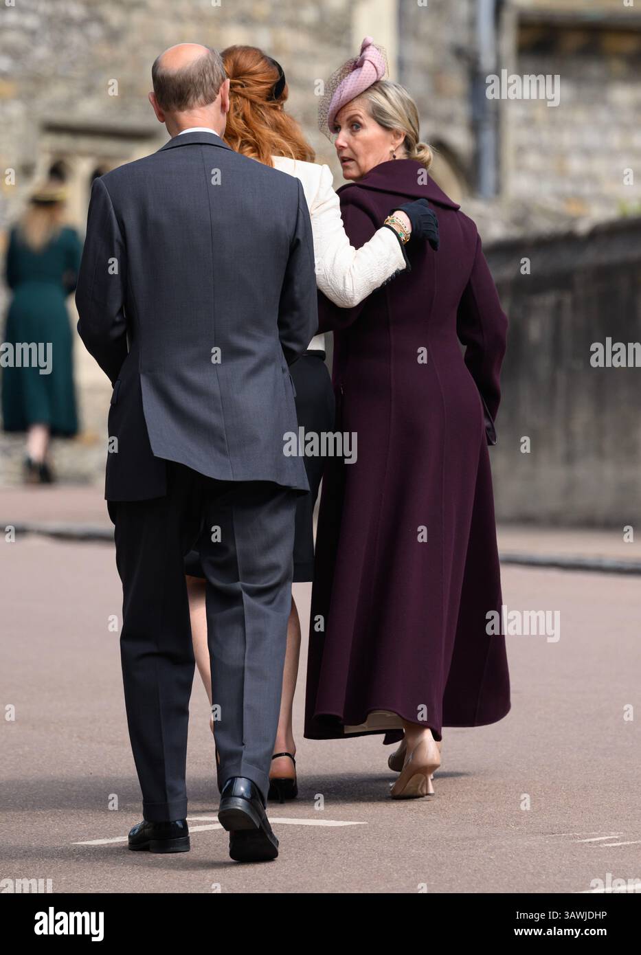 London, UK. April 20th, 2025. Sarah Ferguson, Duchess of York and Sophie, Duchess of York attending the Easter Mattins Service at St GeorgeÕs Chapel at Windsor Castle on Easter Sunday. Credit: Doug Peters/EMPICS/Alamy Live News Stock Photo
