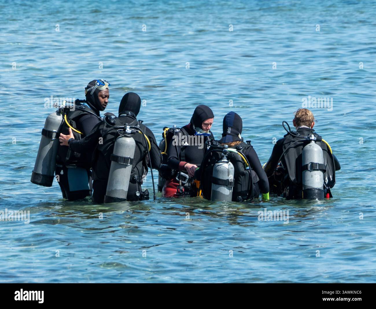 Diving instructors giving lessons to novice divers, Paphos, Cyprus ...
