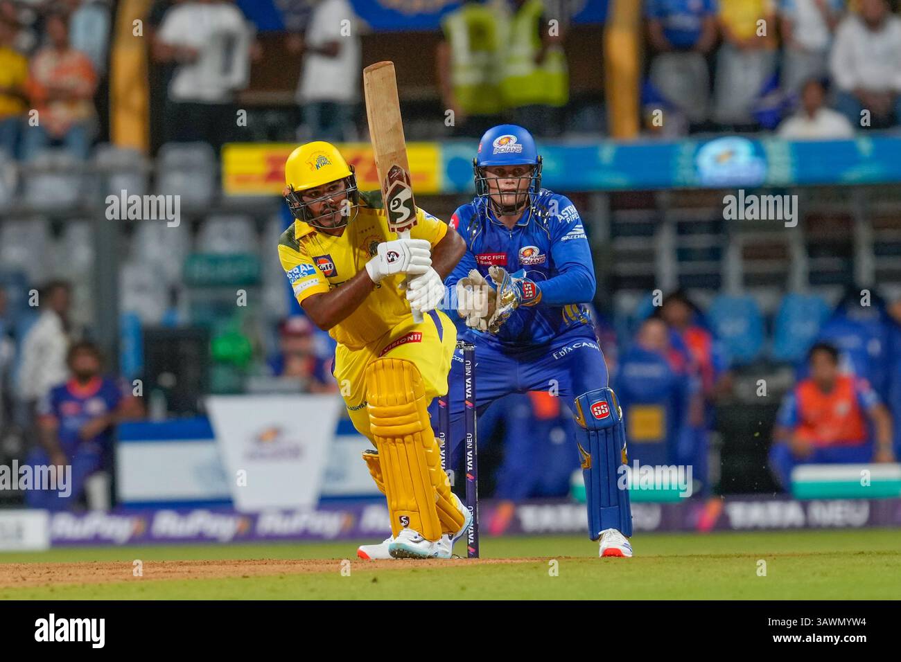Chennai Super Kings' Shaik Rasheed play a shot during the Indian ...