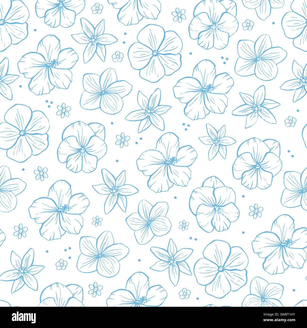 Seamless pattern with hand drawn tropical vector flowers Stock Vector