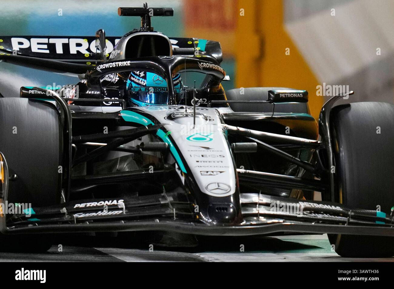 Awth Mercedes driver George Russell of Britain steers his car during the ...