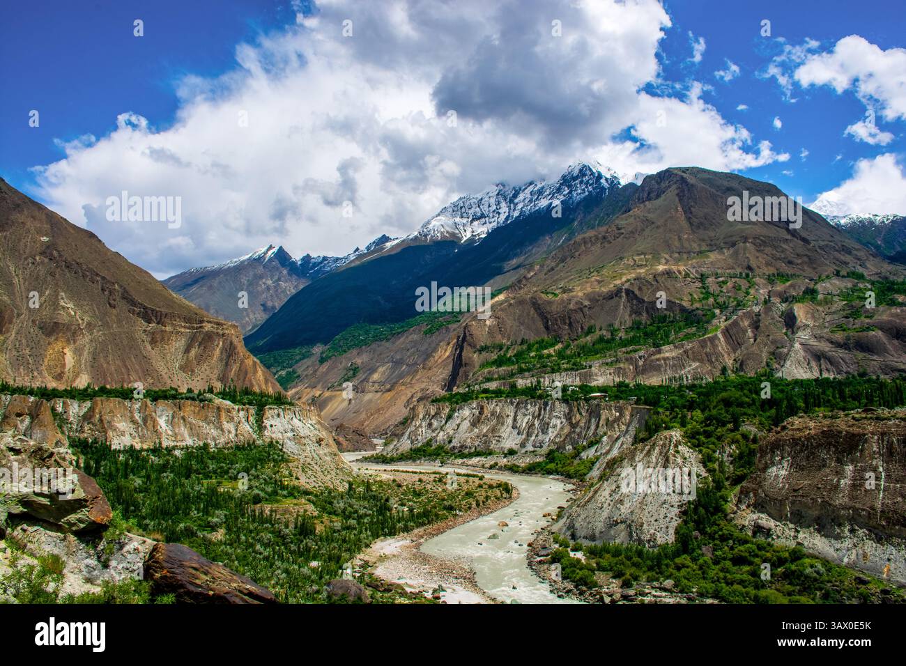 Hunza river along the Karakoram highway near the Karimabad Stock Photo