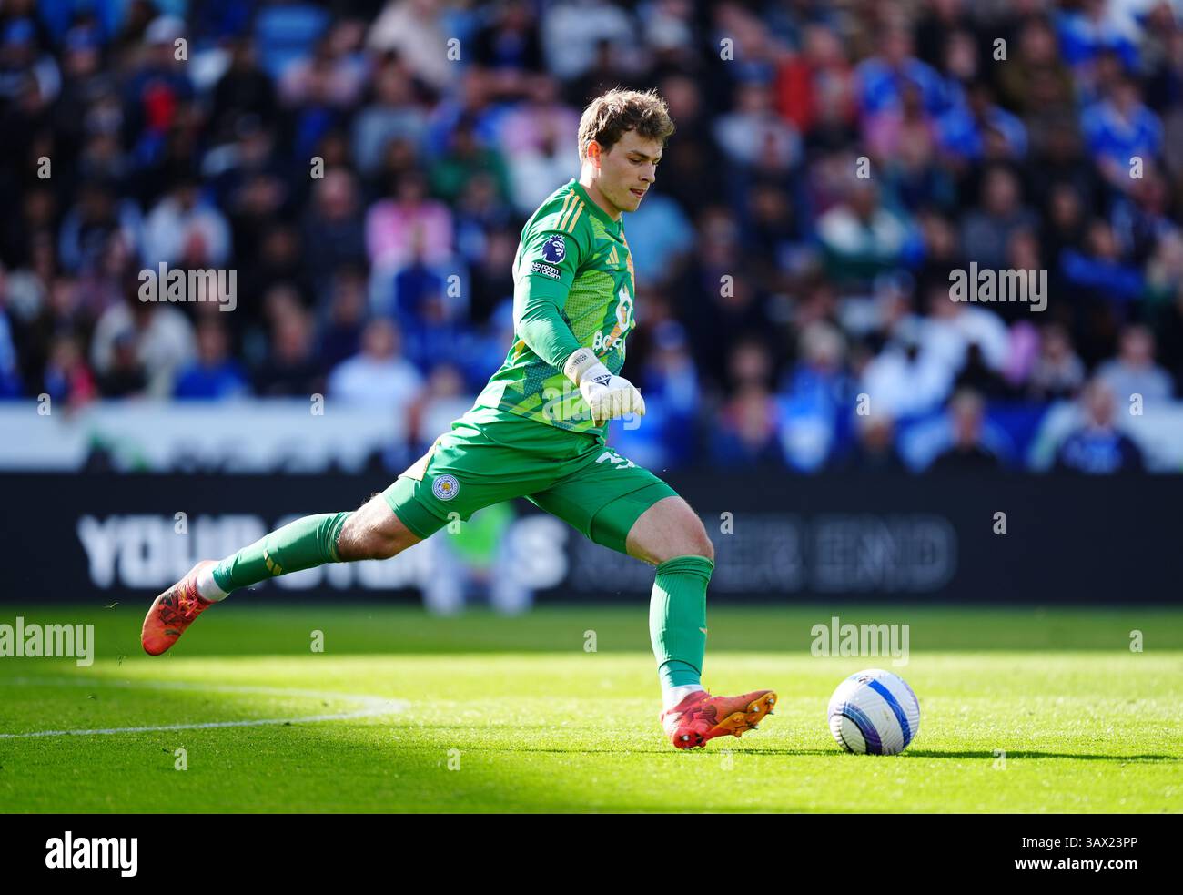 Leicester City goalkeeper Mads Hermansen during the Premier League ...