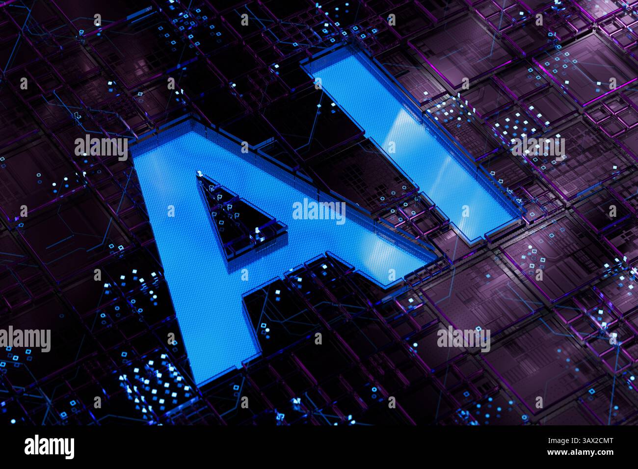 AI Concept. Artificial intelligence Circuit Board Scheme extreme closeup. 3d Rendering Stock Photo