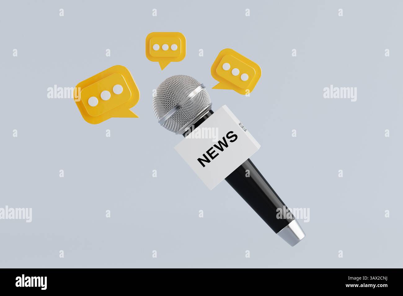 News Microphone with Speech Bubbles on a white background. 3d Rendering Stock Photo
