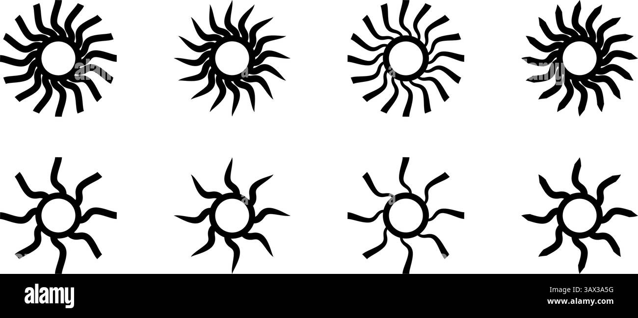 Set of sun icons. Sunbeam symbols isolated on white background. Solar ...