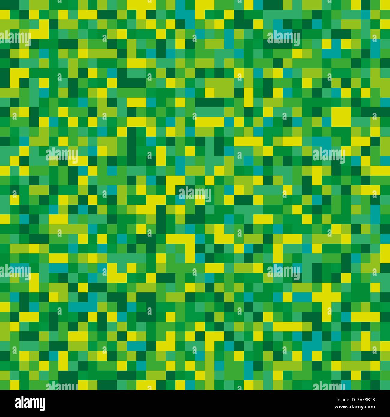 Pixel square pattern. Green yellow texture. Digital seamless background. Vector tile surface. Stock Vector