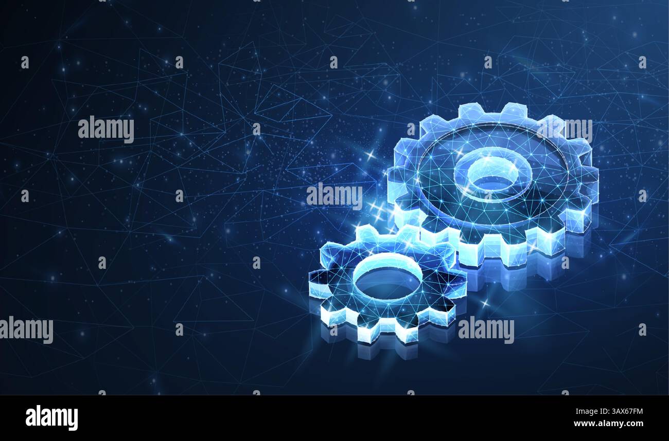 Digital gear mechanism. Engineer blueprint, technology innovation, motor engine. Stock Vector