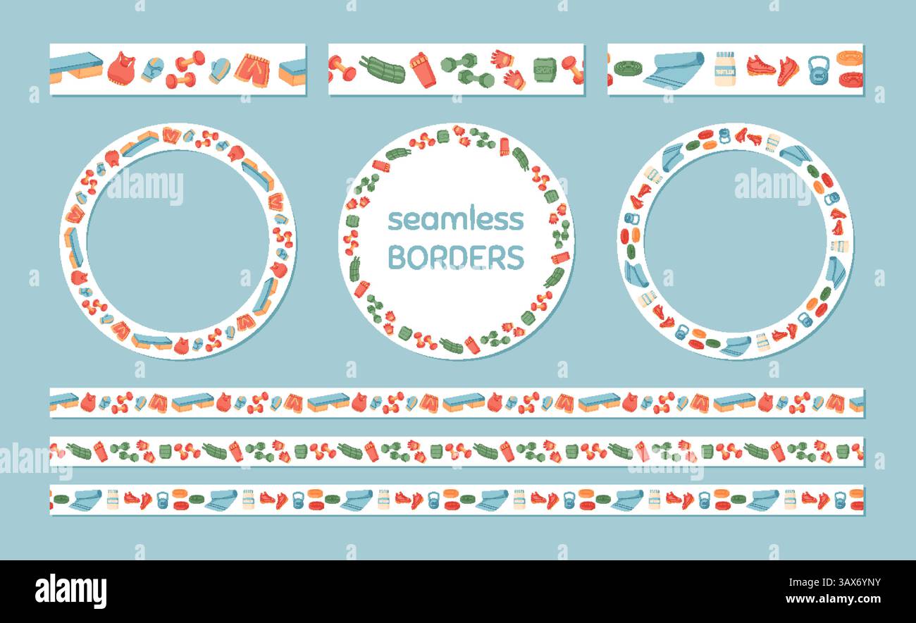 Flat Seamless Border For Sport Equipment Pattern Stock Vector