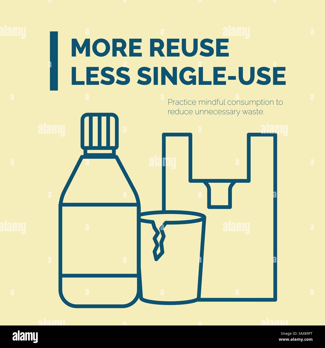 More Reuse, Less Single Use Mindful Consumption Vector Illustration ...