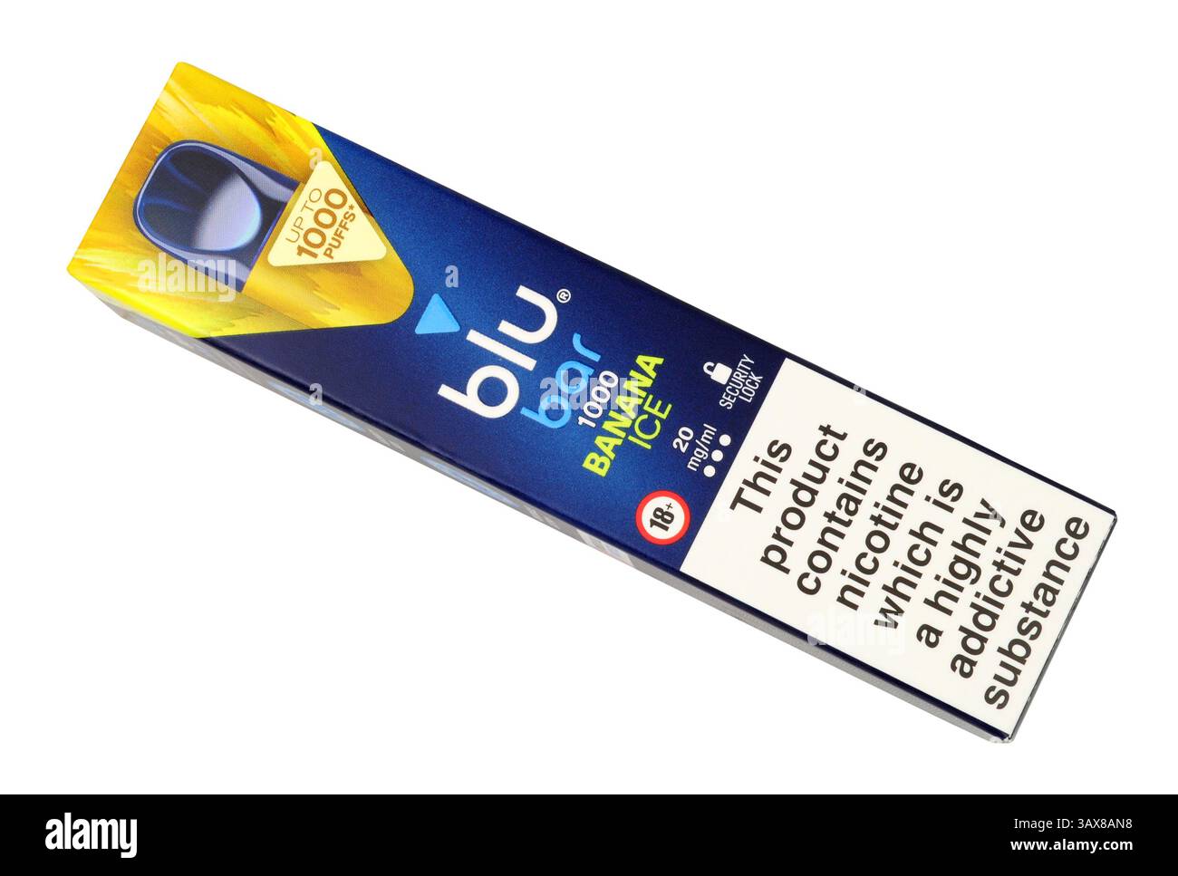 Blu Bar 1000 banana ice flavour disposable electronic vaping pod Stock  Photo - Alamy