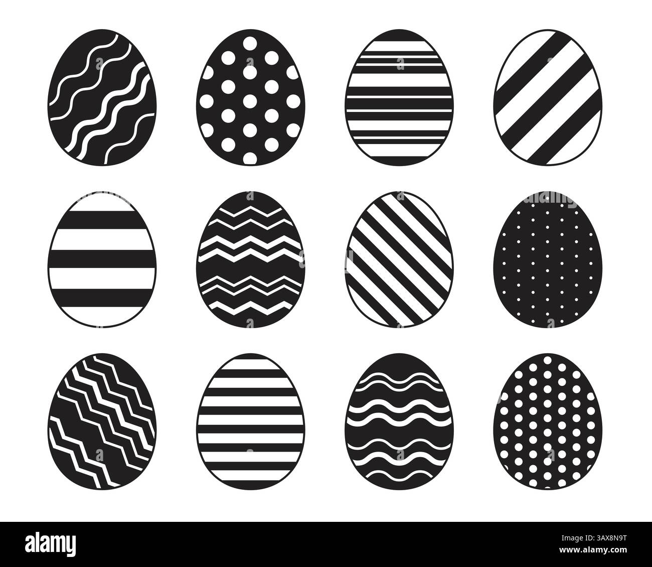 Black and white easter egg collection Stock Vector