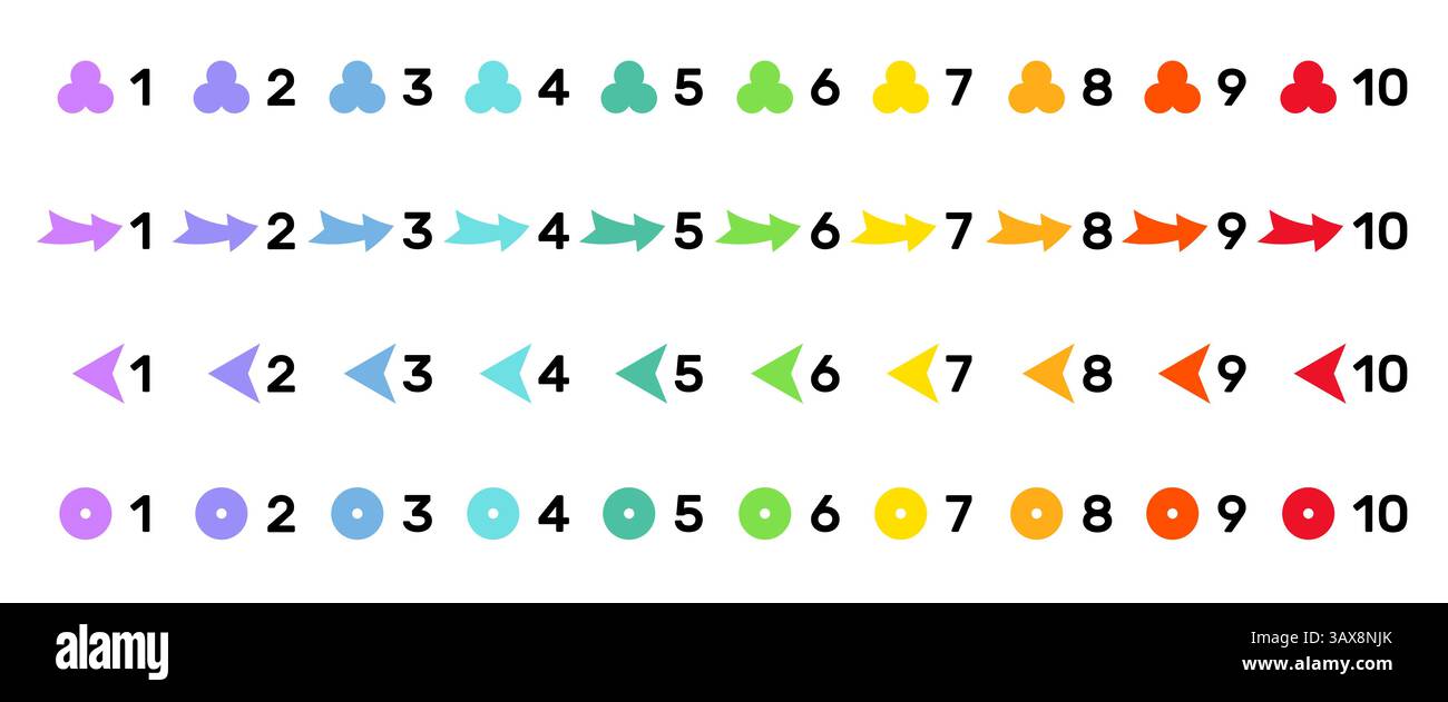 Bright colorful number bullet points collection. Stock Vector