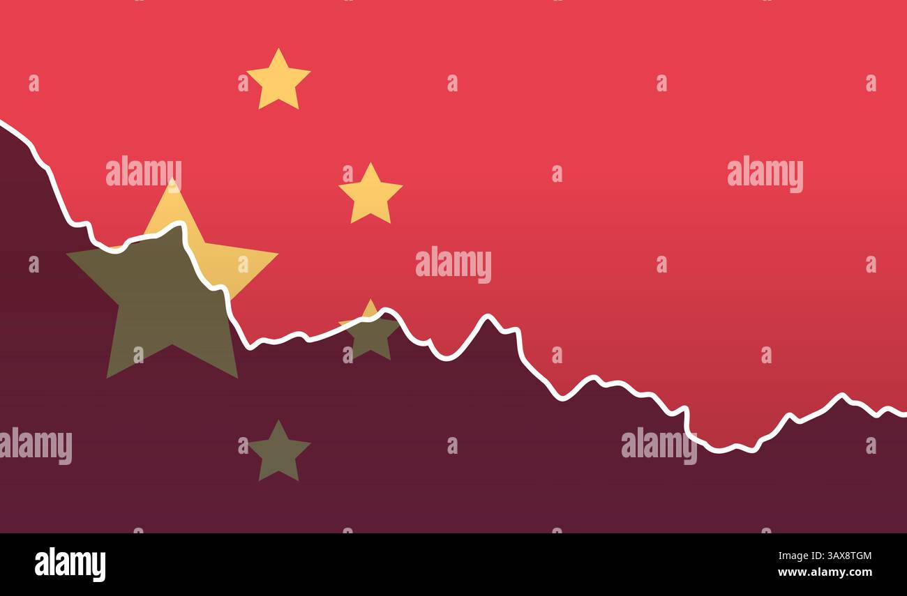 China flag trade war tariffs war economic decline falling stock market ...