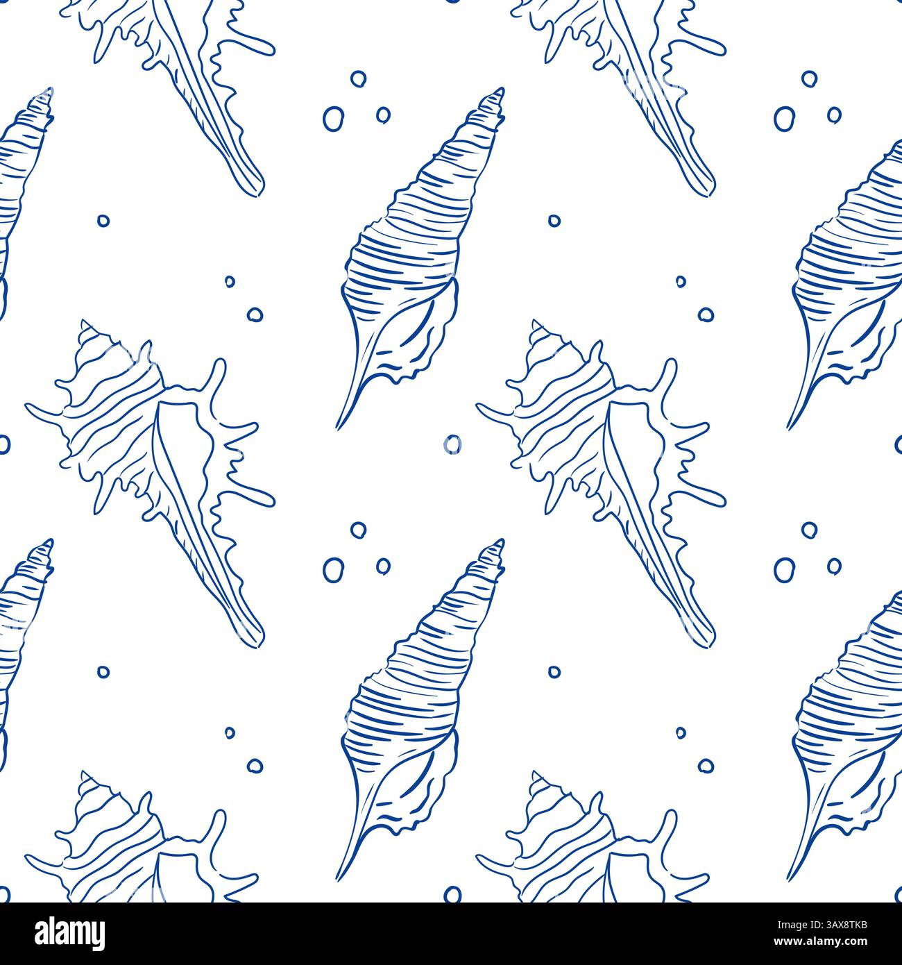 Detailed marine pattern featuring shell designs on a white background for textile decor Stock Vector