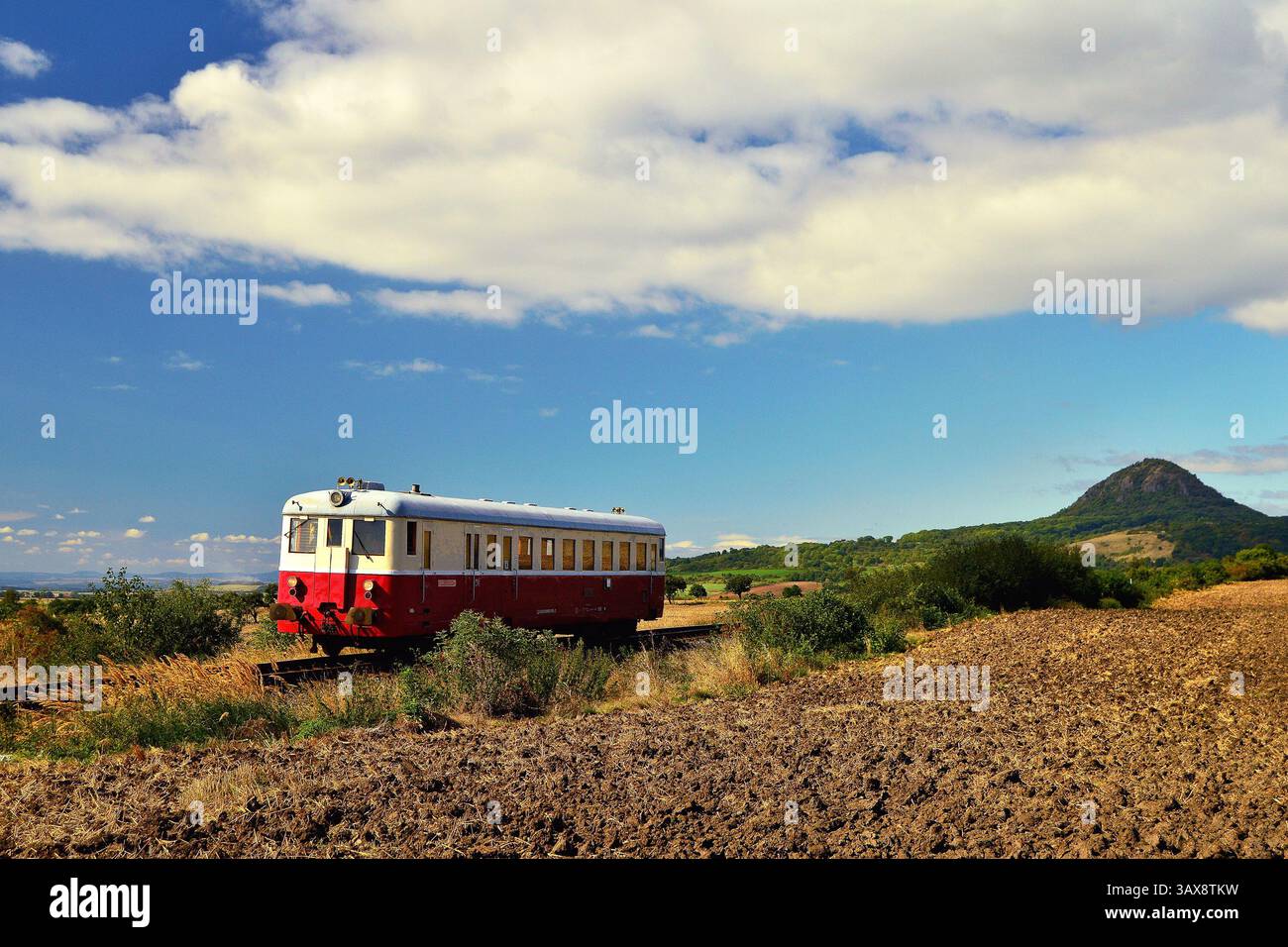Volcanic Train Countryside Train in Czech Landscape with Volcanic Hill and Farmland ...
