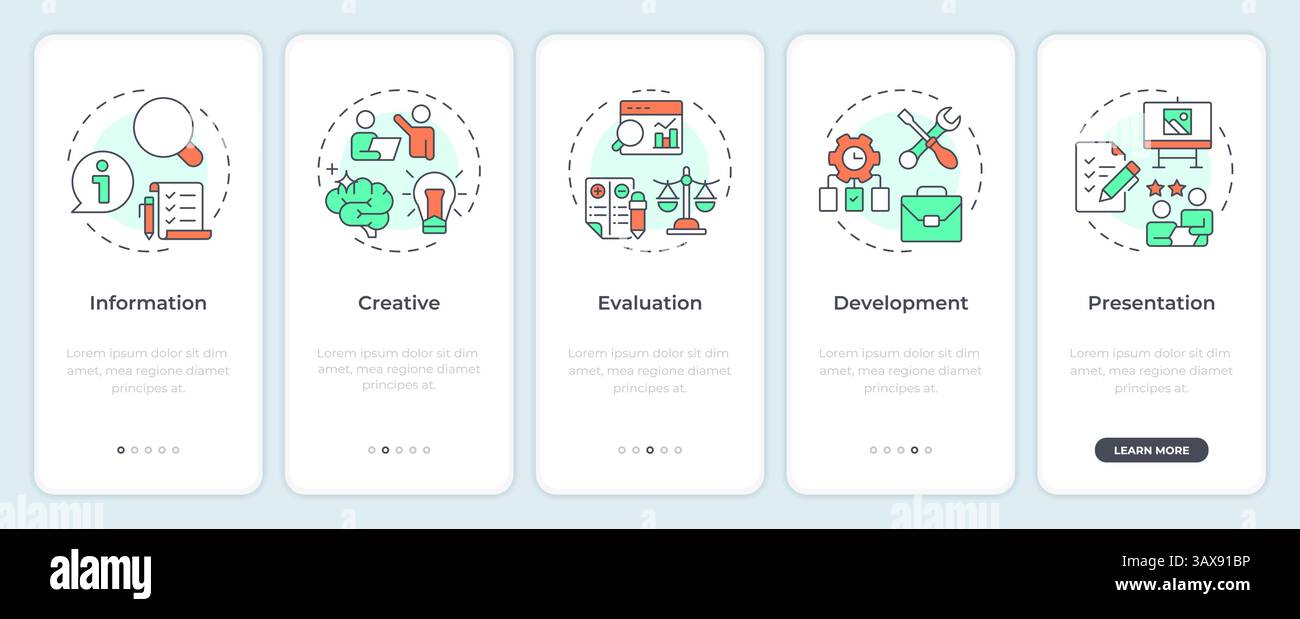 Value engineering principles onboarding mobile app screen Stock Vector