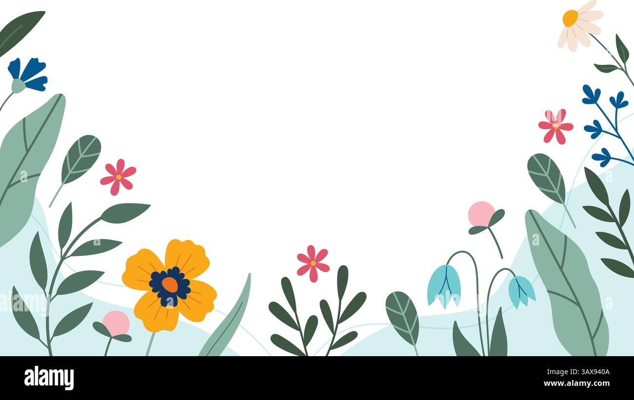 Spring Decorative frame, border with flowers. Vector horizontal copy ...