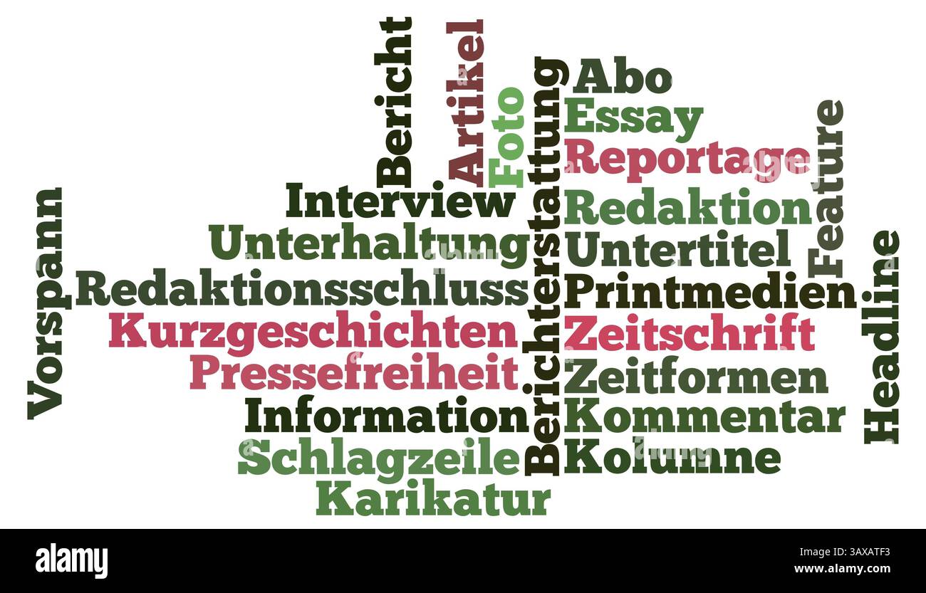 Keyword cloud around print media Stock Photo