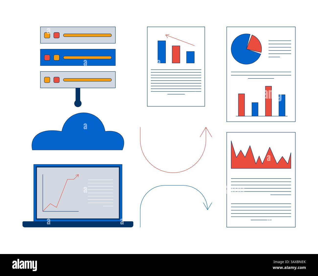 Cloud analytics and reports trend arrows 2D cartoon objects set Stock Vector
