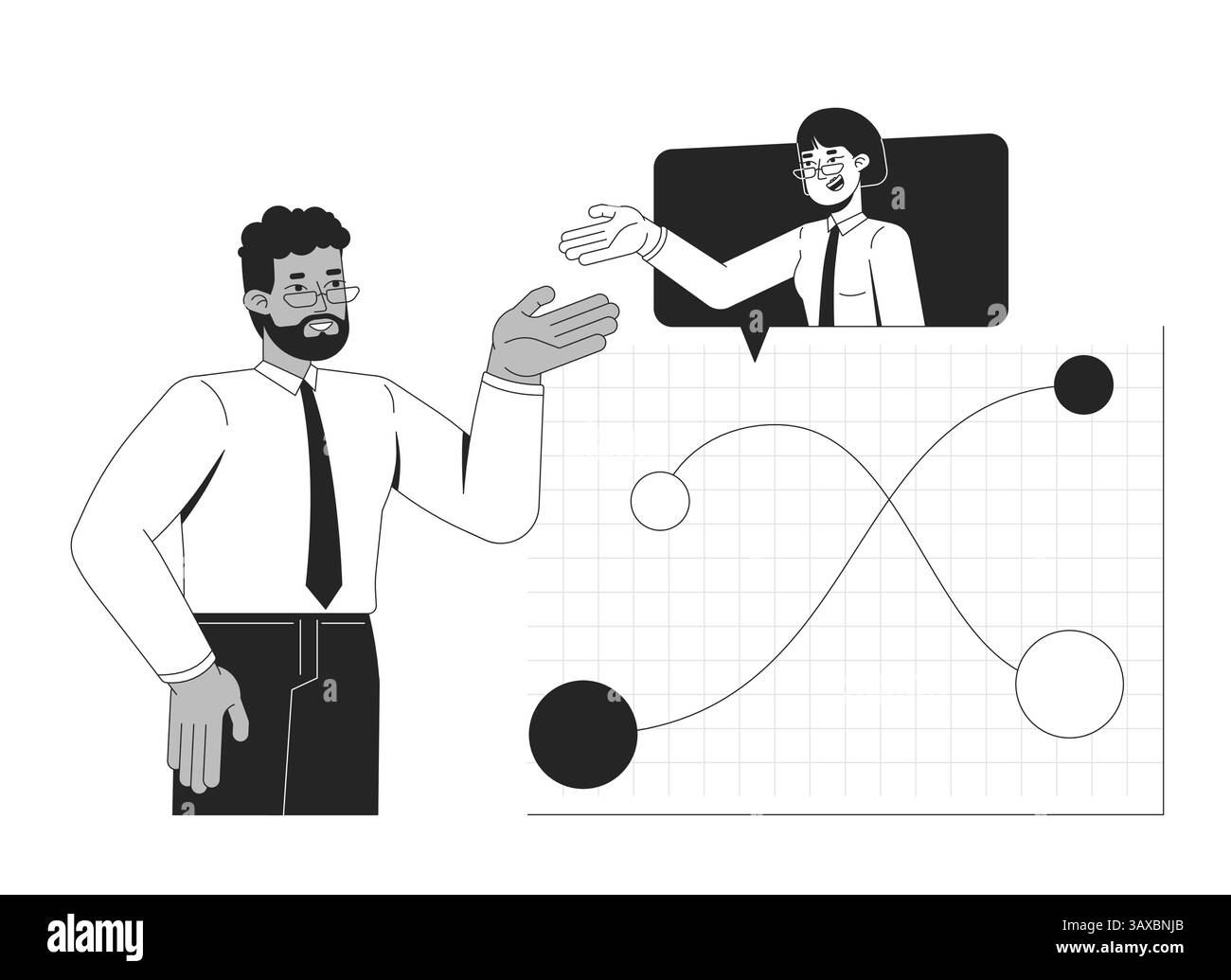 Data discussion and analysts collaboration line illustration concept Stock Vector