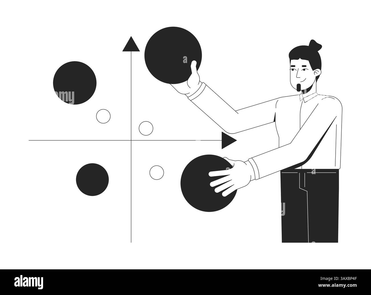 Businessman analyzing bubble chart line illustration concept Stock