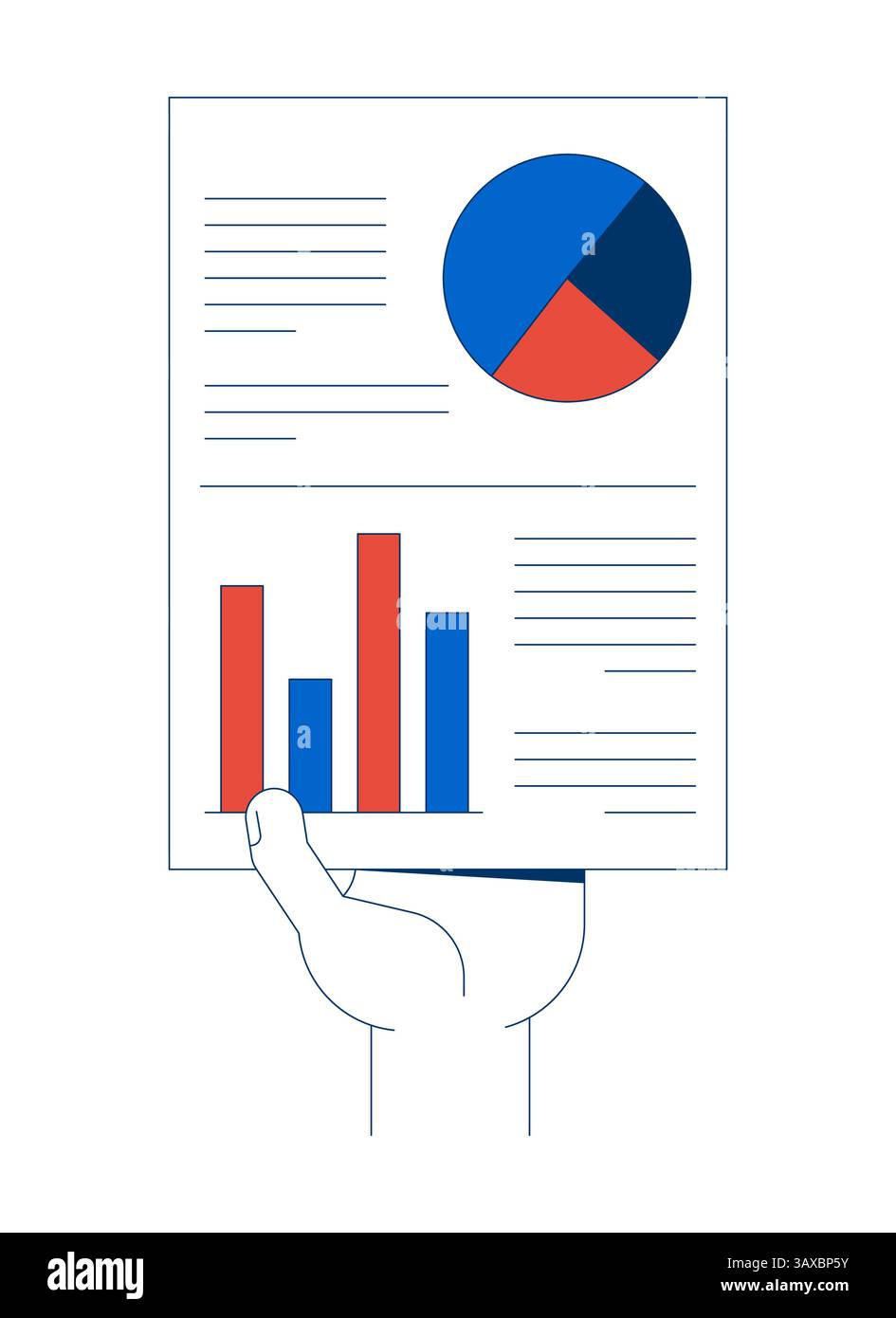 Hand holding pie and bar chart infographic report vector illustration ...