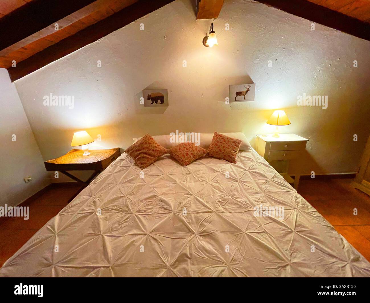 Bedroom in rural house. La Hiruela, Madrid province, Spain. - Smartphone Captured Stock Image