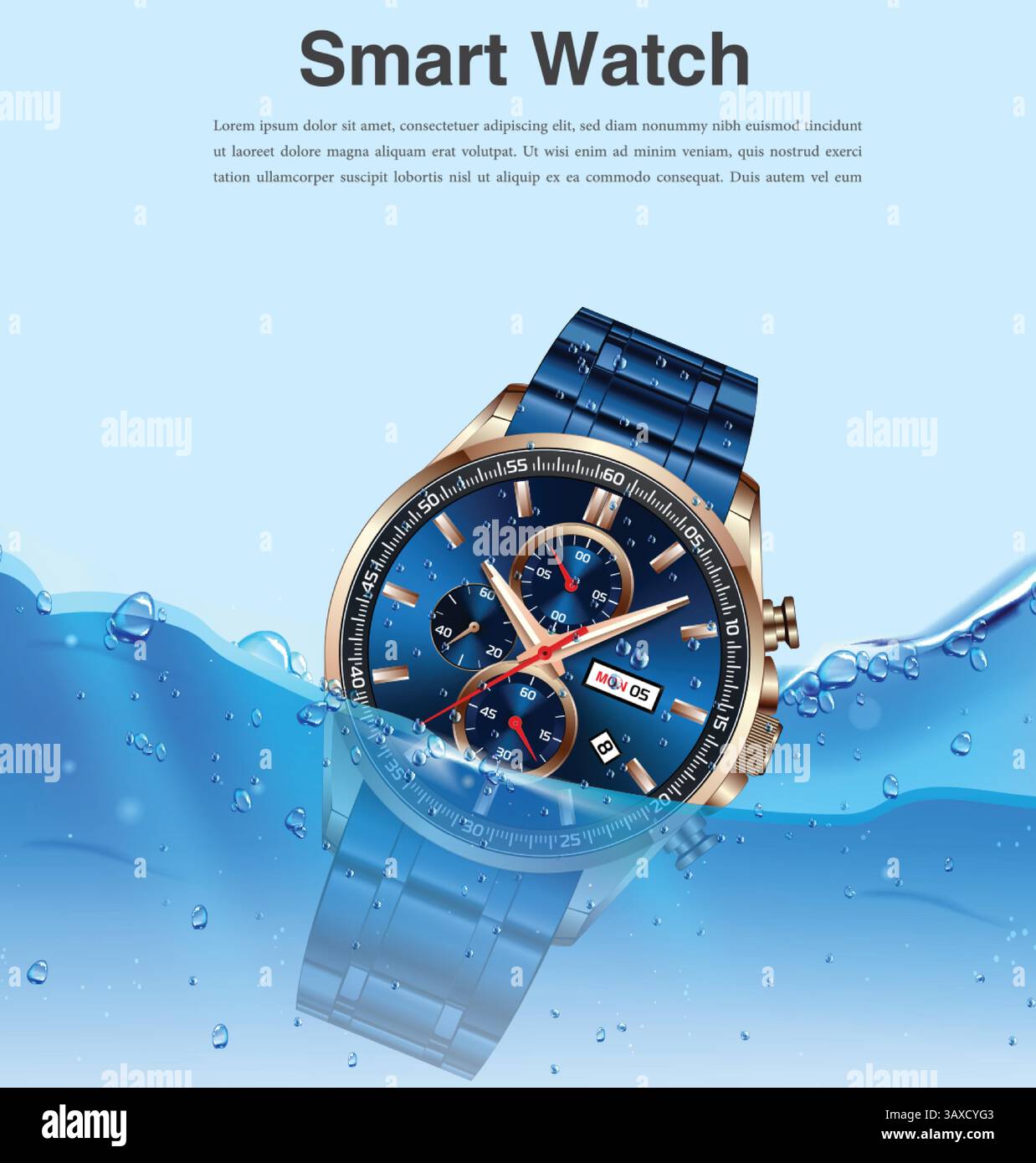Luxury beautiful waterproof watch. Vector illustration Stock Vector