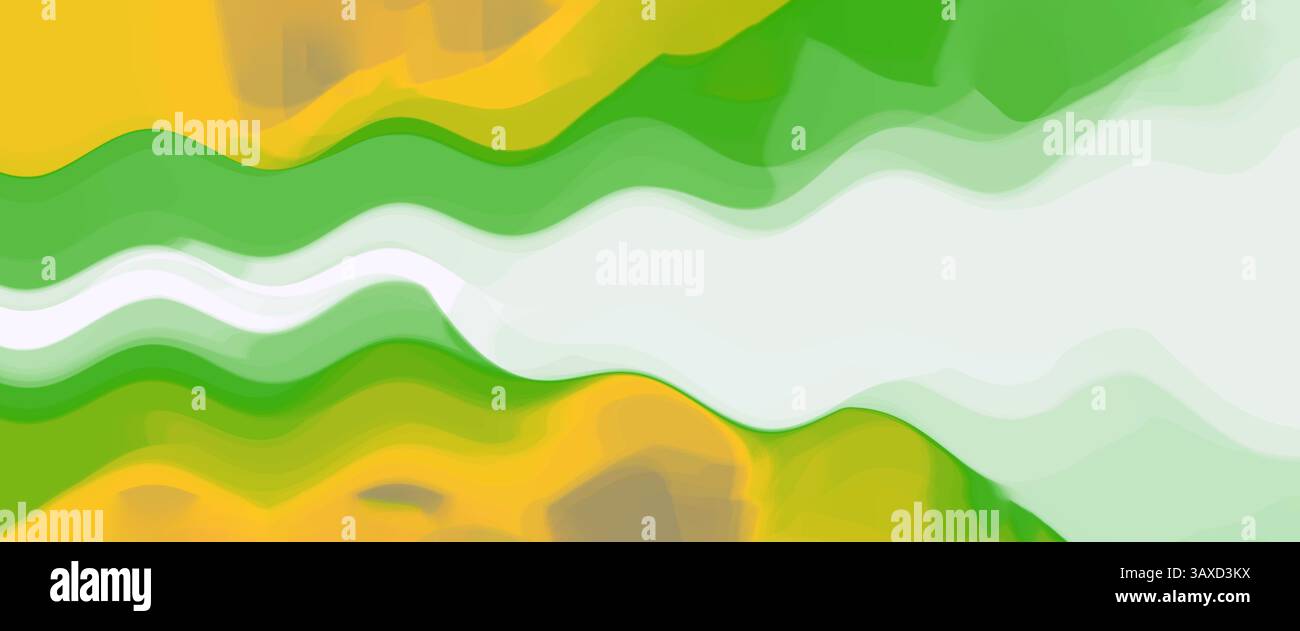 Fluid abstract background with soft green and yellow waves and a light ...