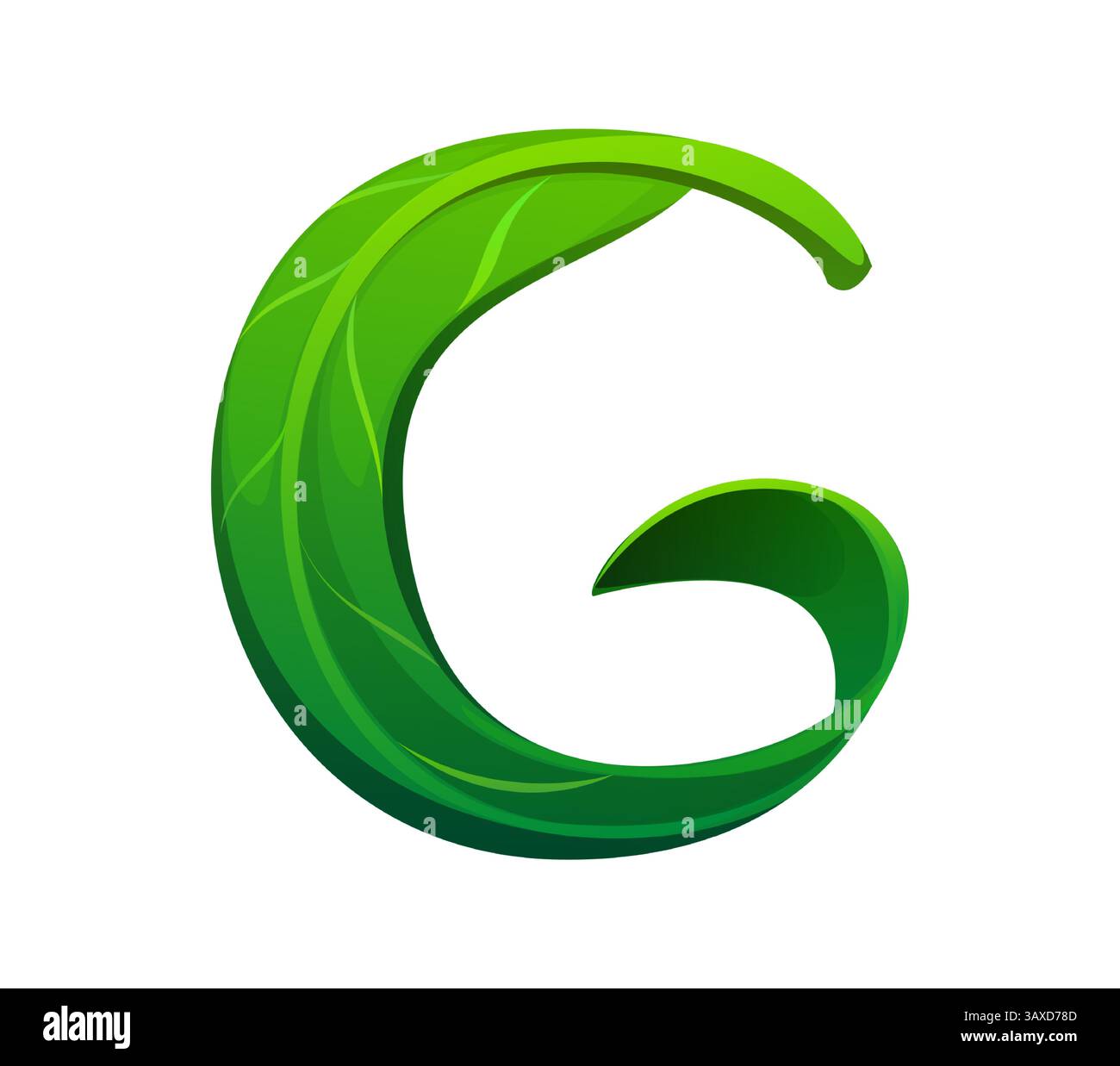 Fresh green leaf font letter G. Environment green leaf kids ABC typeset ...