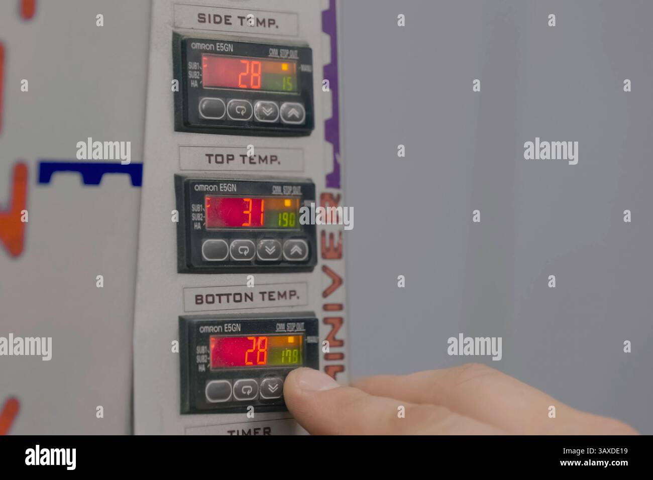 Temperature control panel. Dashboard, Worker Pressing Buttons Stock ...