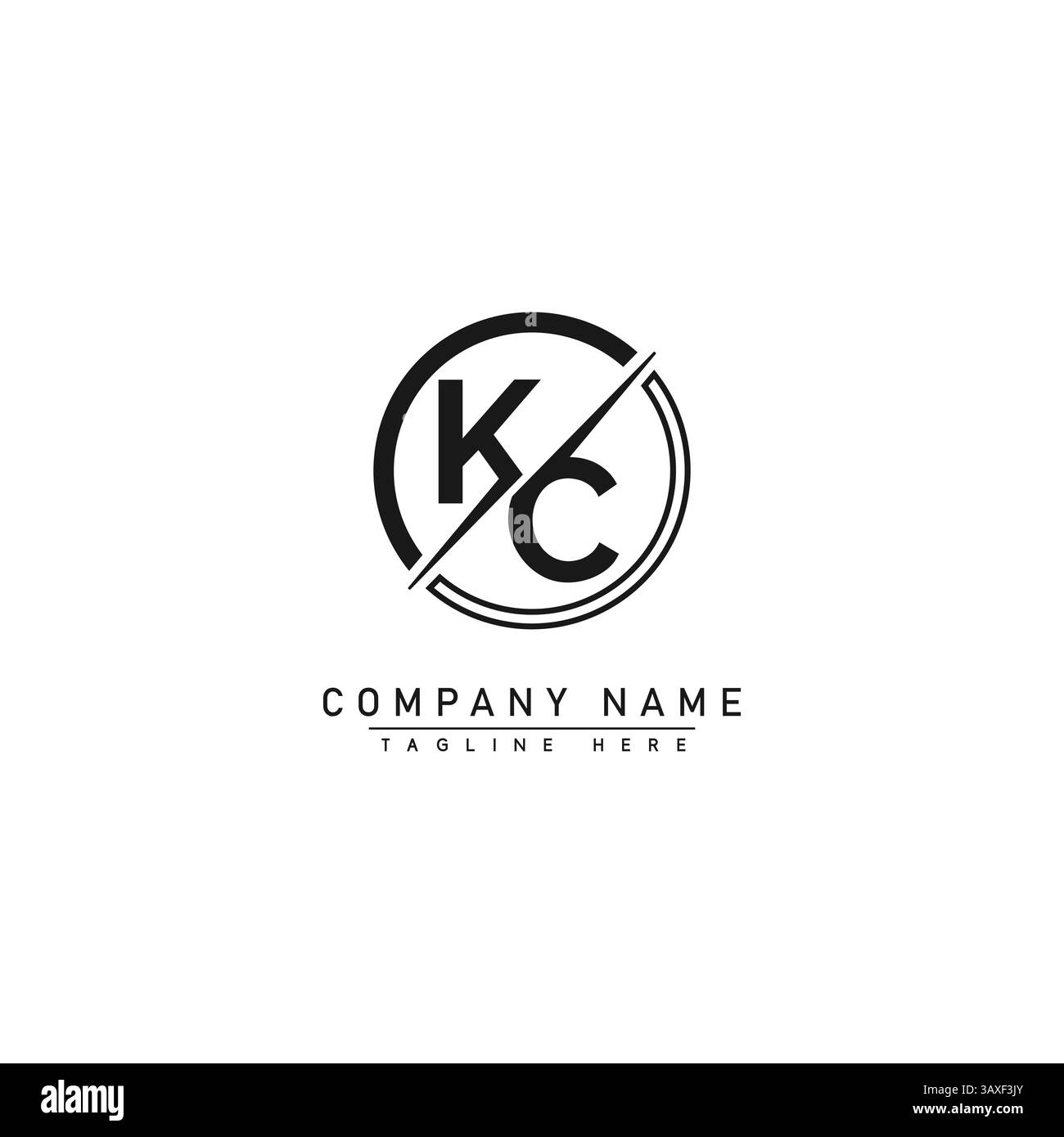 Creative Logo for Initials KC in Monogram Style - Vector Template for Initial Letter K and C Stock Vector