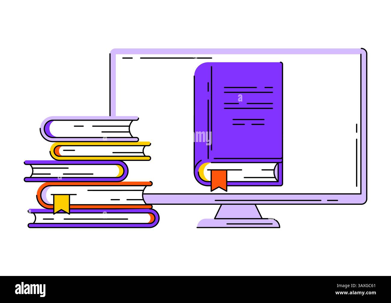 Monitor with books. Digital library concept. Stock Vector