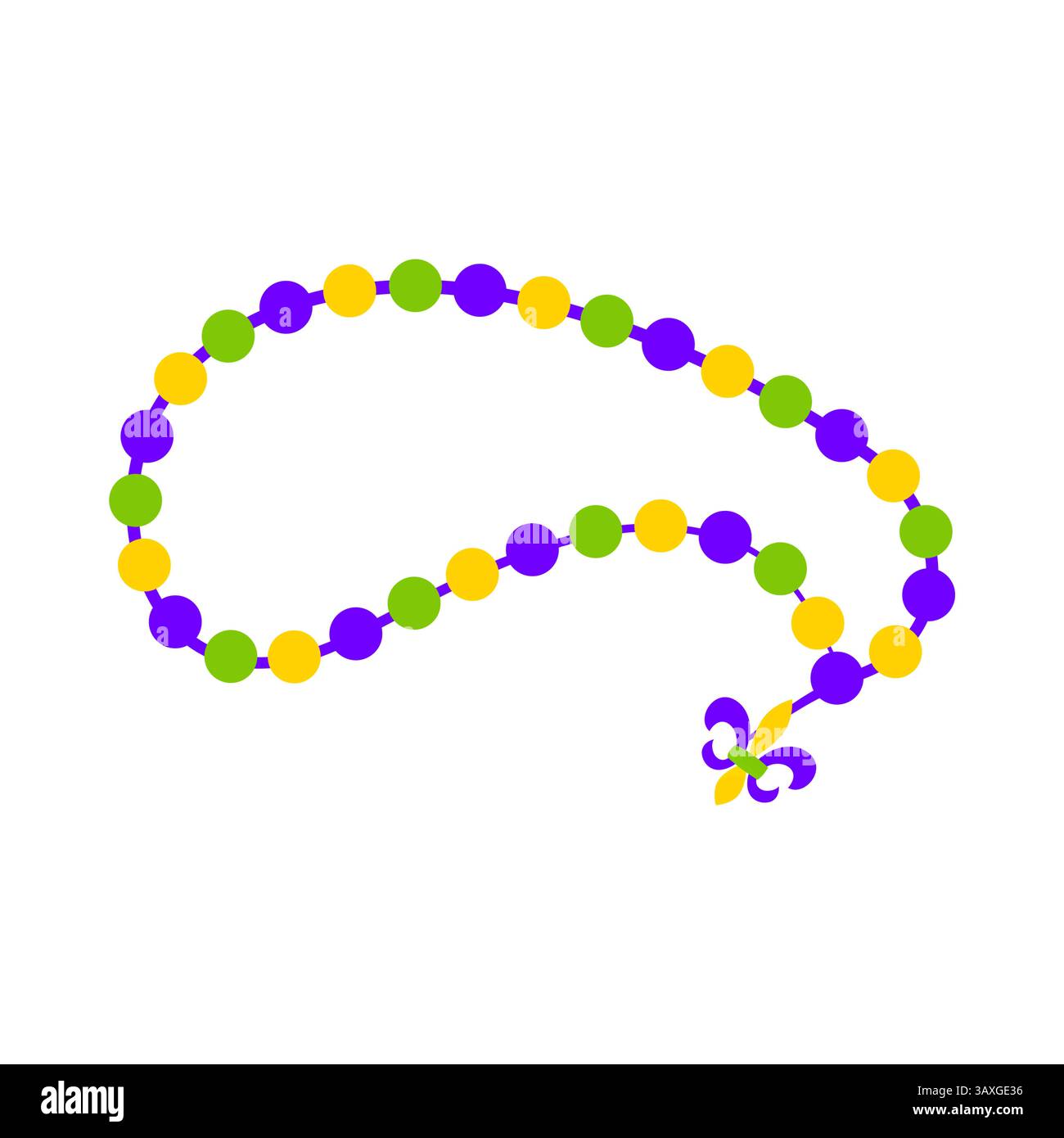 Mardi Gras Beads with Fleur de Lis Charm in Purple Green and Yellow Stock Vector