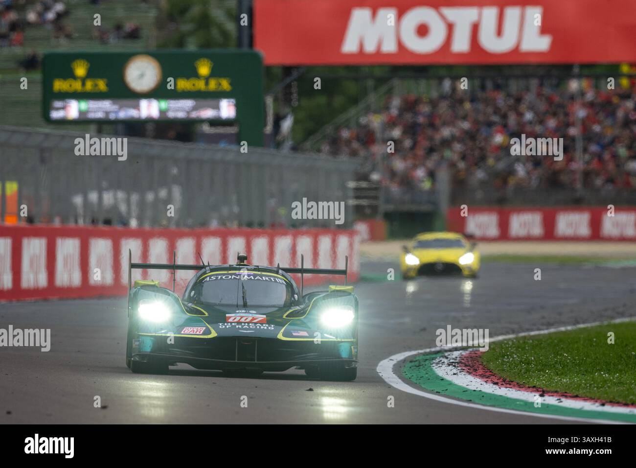 Imola, Italy. 20 April, 2025. ASTON MARTIN THOR TEAM #007 HYPERCAR (TINCKNELL, GAMBLE) at turn 1 during the 2025 FIA WEC 6 Hours of Imola at Enzo and Stock Photo