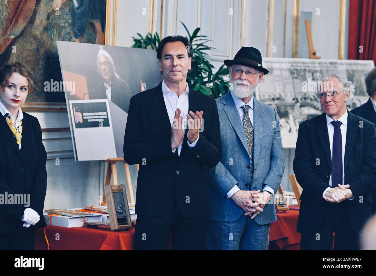 Pascal Rioux Strasbourg, France. 16th Apr, 2025. Christophe Rioux, Alberto Manguel ...