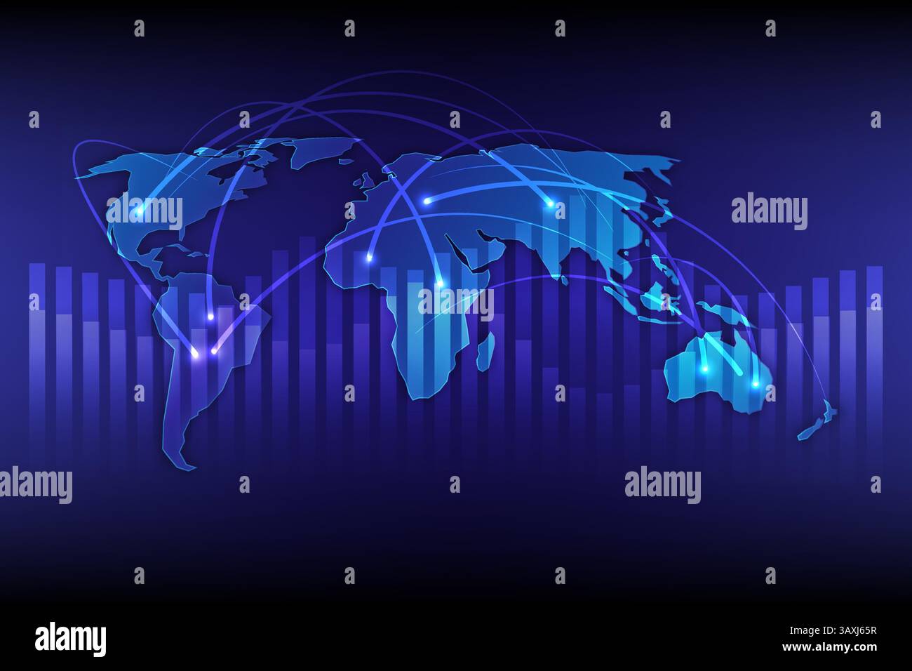 Business Concept World map and bar graph Technology Global connection ...