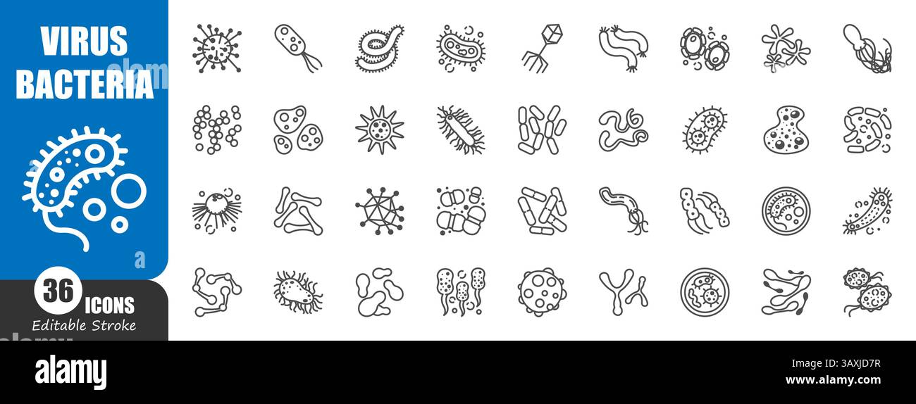 Virus and Bacteria . Medical outline icon . Editable stroke . Vector ...