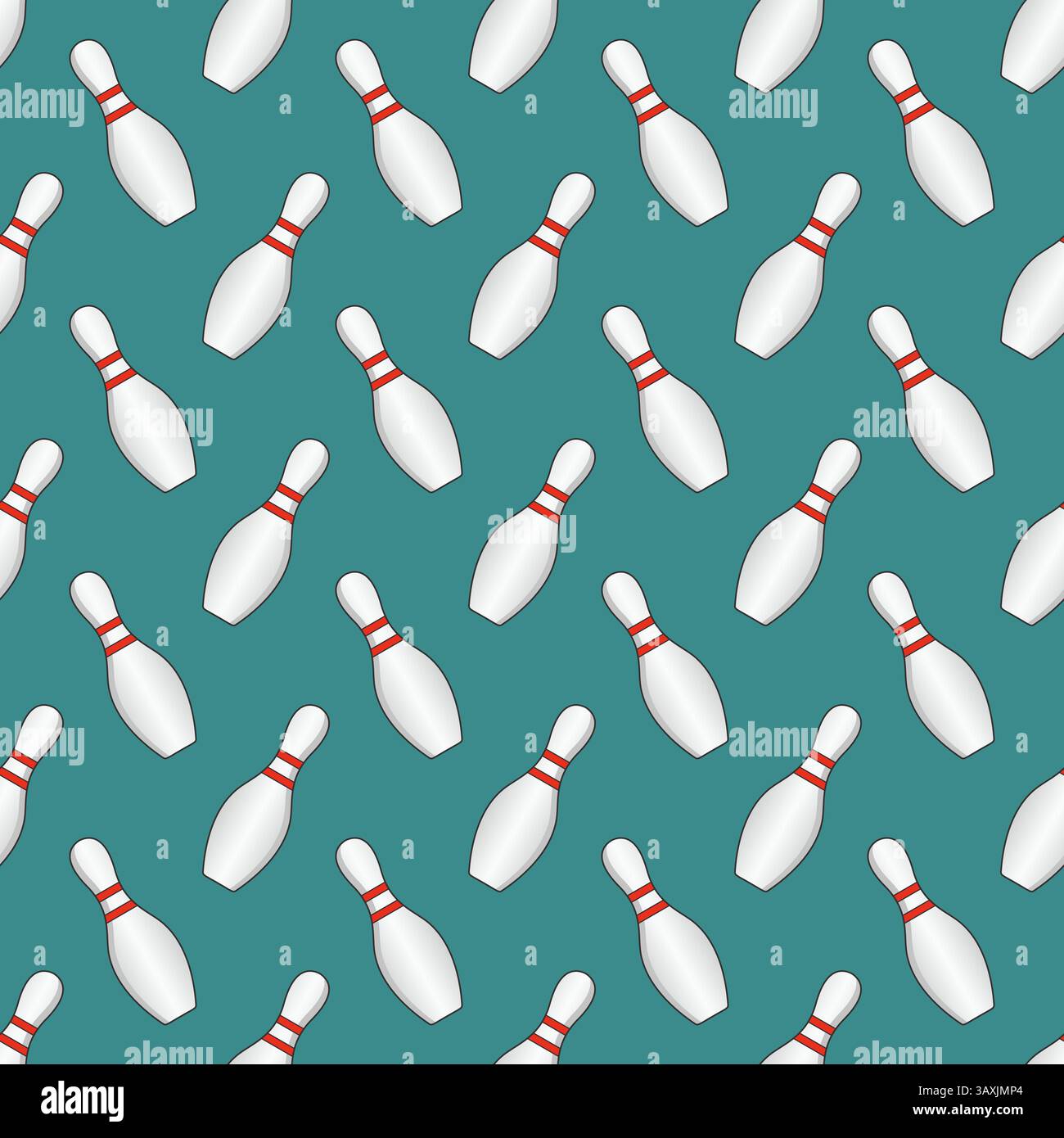 Vector striped bowling pins seamless pattern isolated on green background Stock Vector