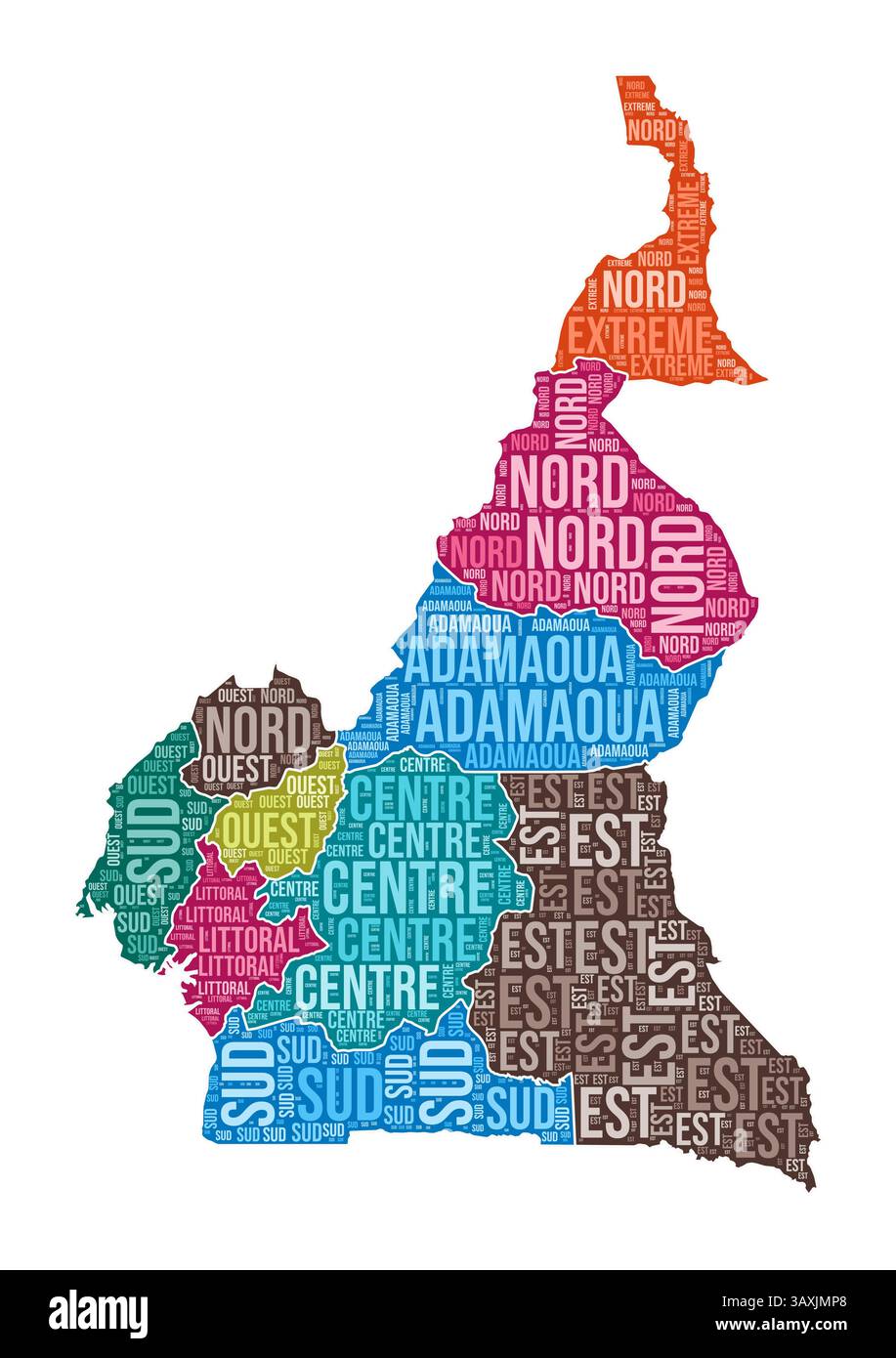 Cameroon shape. Country word cloud with region division. Cameroon ...